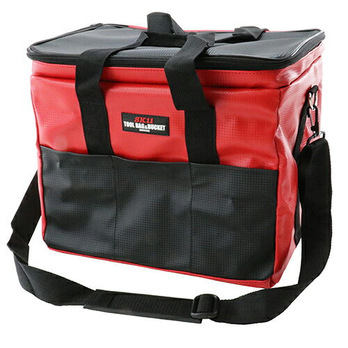 【返品種別B】□「返品種別」について詳しくはこちら□◆ワイヤーで自立、使わない時はコンパクトにたためます。◆前面ポケット3、内側ポケット3個付きです。■　仕　様　■サイズ：W330×H280×D210mmカラー：レッド底足付きショルダーベルト付き[SKBPDXRD]SK11アウトドア＞DIY・工具＞手作業工具＞バックパック・ツールバッグ