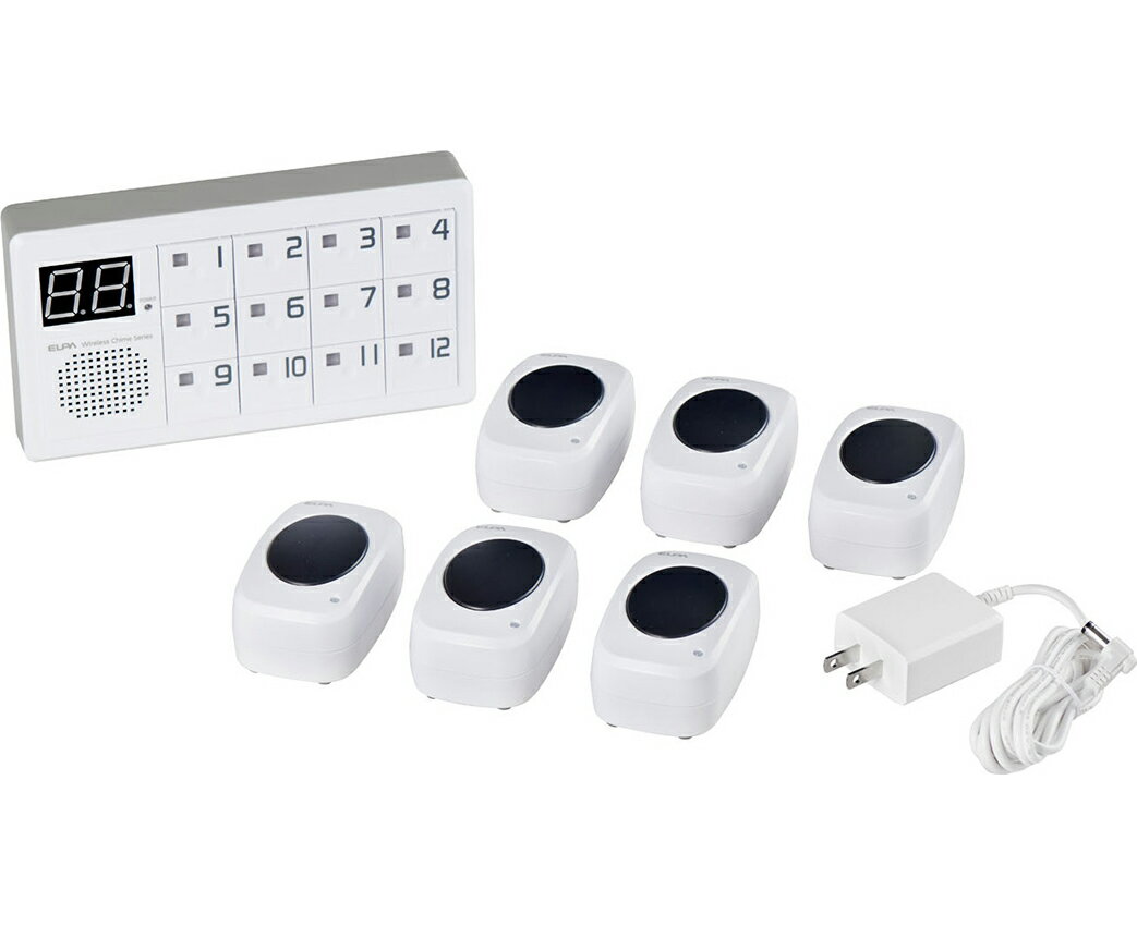 ELPA 卓上押ボタン送信器6台+12ch受信器セット EWS-S7035 ワイヤレスオーダー　ELPA [EWSS7035]
