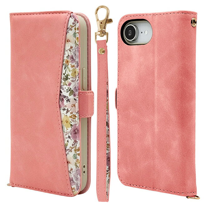 ラスタバナナ iPhone 16e用 花柄手帳型ケース（コーラルピンク） 8623IP5EBHSCPK