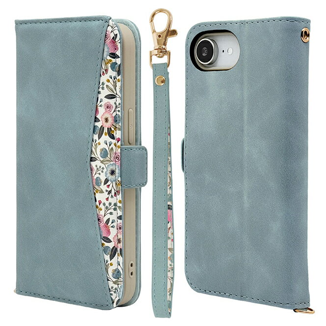 ラスタバナナ iPhone 16e用 花柄手帳型ケース（ライトブルー） 8624IP5EBHSLBL
