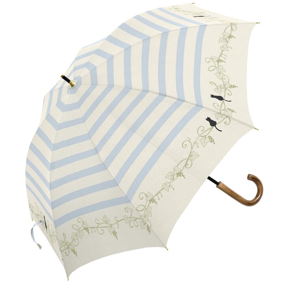 MKN(エムケーエム) 晴雨兼用 長傘 50cm ブラックコーティング テキスタイル（ボーダーと猫と音符/オフホワイト） BLACK50NAGA-1A-2H [BLACK50NAGA1A2H]