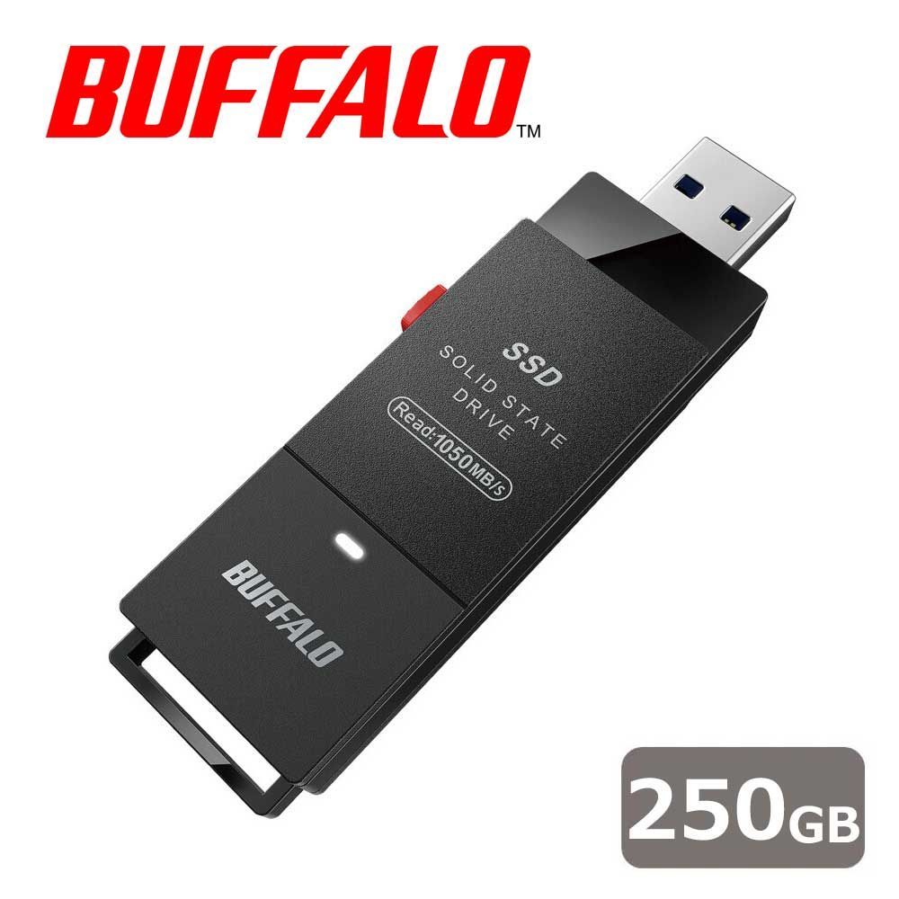 バッファロー｜BUFFALO USB3.2(Gen2) Type-A＆C TV録画対応 スティック型 ハイスピード MiniStation SSD 250GB ハードディスク SSD-SCH250U3-BA