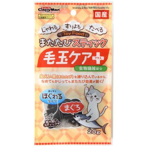 【返品種別B】□「返品種別」について詳しくはこちら□※仕様やパッケージは、リニューアルなどの理由で変更になっている場合がございます。予めご了承下さい。※お手元に届きました商品(パッケージ)の原材料や成分などの仕様を、必ず開封前にご確認の上、ご使用下さい。※2ヶ月未満の幼猫には与えないでください。◆まぐろベースの生地に虫えい果（またたび）を練り込んでいるので、なめてもかじっても最後までまたたび効果が持続します。◆毛玉の形成を抑制する食物繊維を配合。◆おくちでほぐれて、硬いものが苦手な愛猫にも食べやすいスティック型。◆玩具と組み合わせて遊ぶこともできるToy Food。◆じゃれて遊んだ後は、そのままおいしく食べられます。■原材料：魚介類(まぐろ、魚粉)、パン粉、小麦粉、糖類、植物油脂、またたび純末(虫えい果)、調味料、グリセリン、食物繊維(セルロース)、ソルビトール、ミネラル類(ナトリウム)、保存料(ソルビン酸、デヒドロ酢酸ナトリウム)、ポリリン酸ナトリウム、タウリン■保証成分：粗たん白質13.5％以上、粗脂肪8.5％以上、粗繊維6.0％以下、粗灰分8.5％以下、水分32.0％以下※商品の改良や表示方法の変更などにより、実際の成分と一部異なる場合があります。実際の成分は商品の表示をご覧ください。■エネルギー：330kcal/100g原産国：日本ドギーマンハヤシ広告文責：株式会社Joshin(06-6633-1111)日用雑貨＞ペット＞猫＞キャットフード