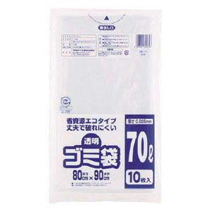 U70 ワタナベ工業 透明ゴミ袋（再生原料タイプ）70L　10枚入り