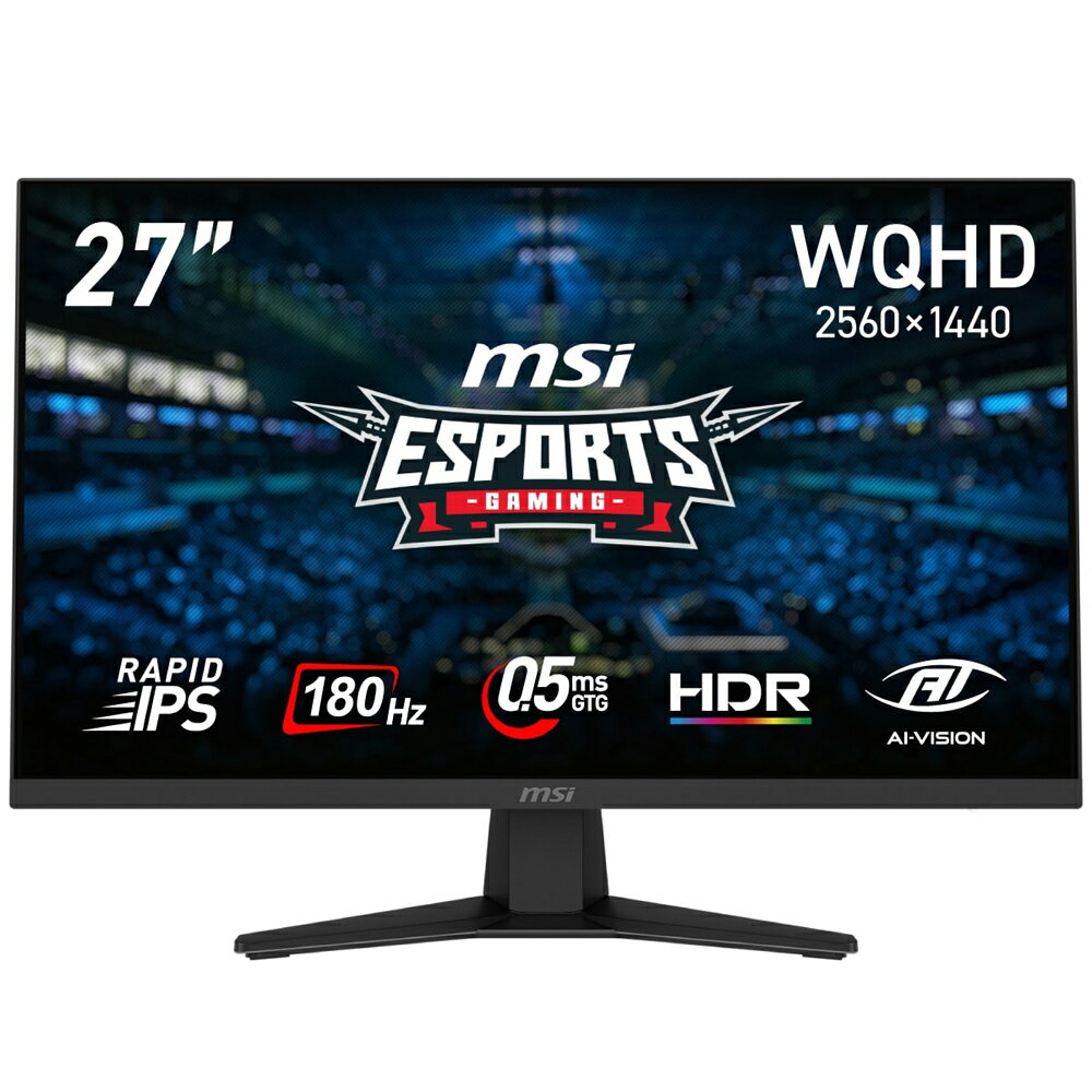 MSI|エムエスアイ ゲーミング液晶ディスプレイ(27型/RAPID IPS/WQHD 2560×1440/180Hz/0.5ms/HDR/HDMI2.0b/DP1.4a/VESA/3年保証)(ブラック) MAGシリーズ MAG-274QF