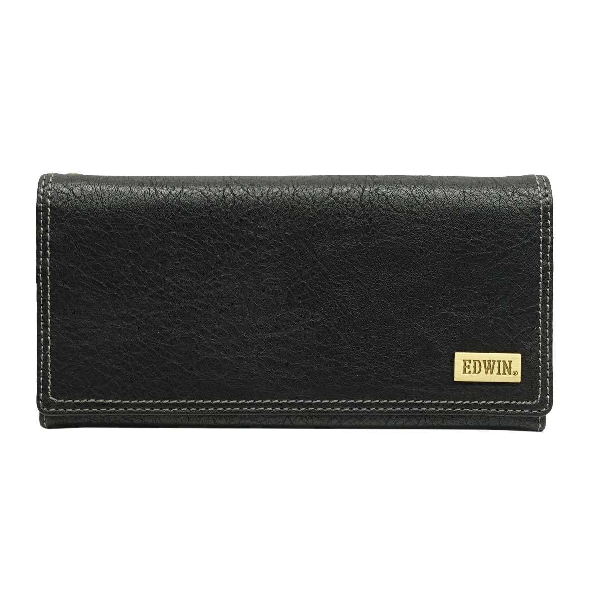 EDWIN メタルプレート シボ合皮 長財布（ブラック） 22269216-BLK エドウィン