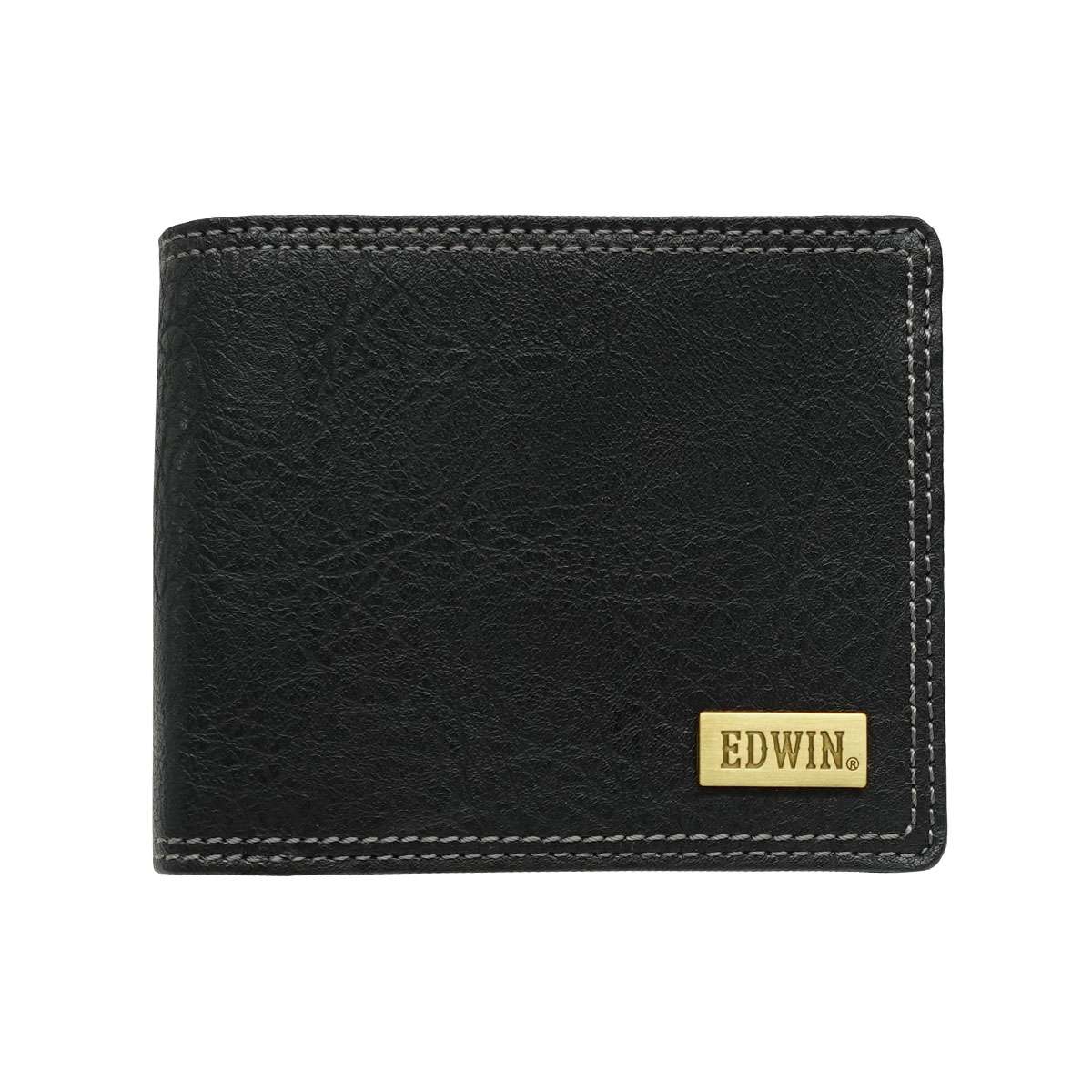 EDWIN メタルプレート シボ合皮 二ツ折財布（ブラック） 22269217-BLK エドウィン