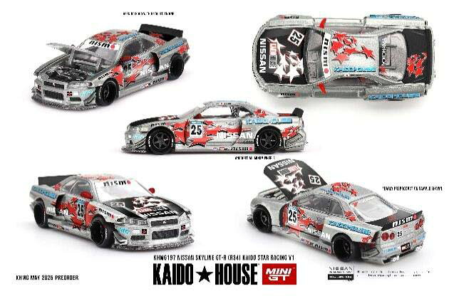 MINI-GT 1/64 Nissan スカイライン GT-R R34 Kaido Star Racing V1(右ハンドル)【KHMG197】 ミニカー