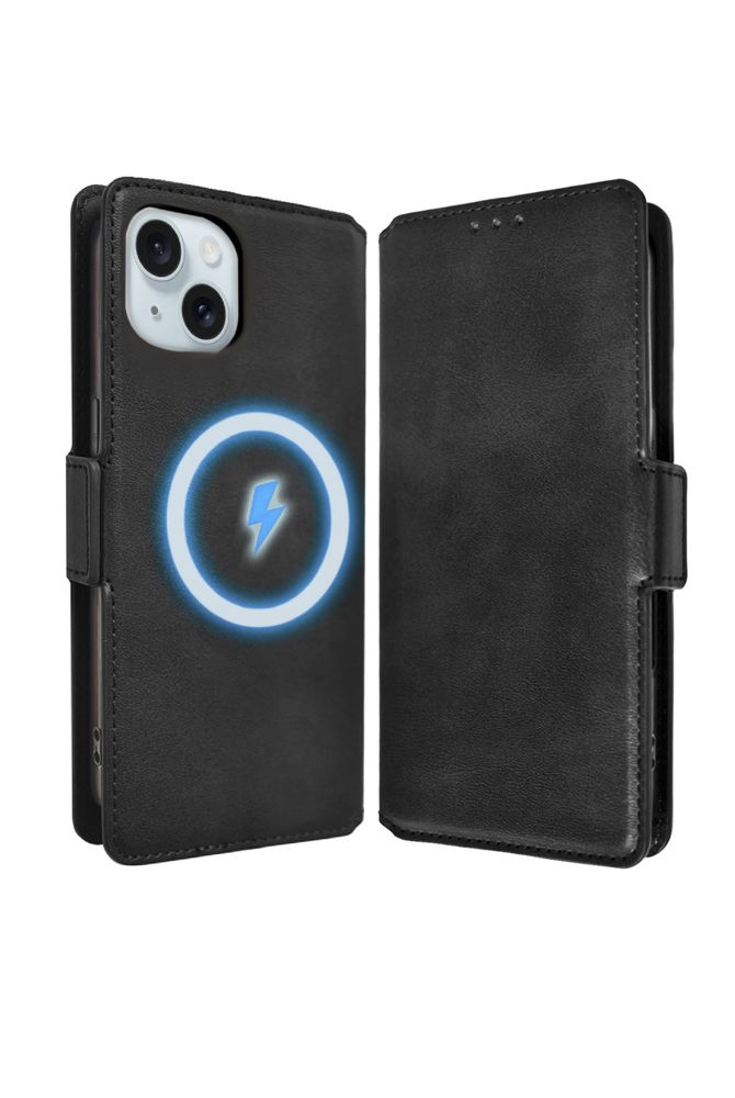 shizukawill｜シズカウィル iPhone15用 手帳型 ケース カバー 本革調 レザーケース MagSafe対応（ブラック） シズカウィルRe APIP15V5BLACK