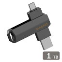 SUNEAST|サンイースト 外付けSSD スティック型 Revolve R10 シリーズ 1TB USB 3.2(Gen 2)USB Type C/USB-A両対応 回転式カバー ストラップホール付(クロムブラック) SE-PS0001T2LO1BF