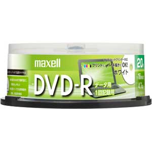 マクセル デ－タ用16倍速対応DVD-R20枚パック　4.7GB ホワイトプリンタブル DR47PWE.20SP