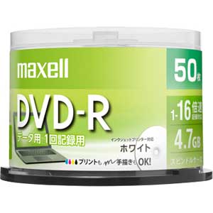 マクセル 録画用DVD-R ホワイト 紙スリーブ 50枚 4.7GB インクジェットプリンター対応 DRD120SWPS.50E