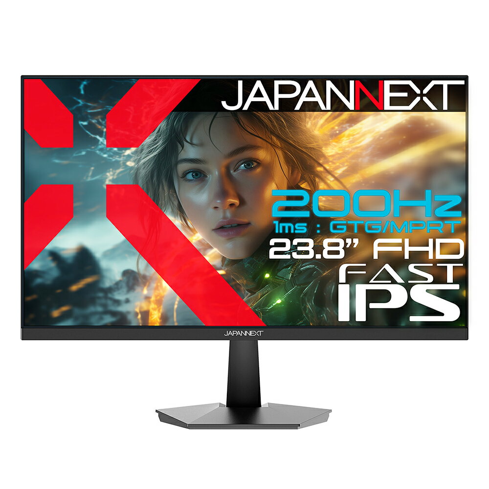 JAPANNEXT｜ジャパンネクスト ゲーミング液晶ディスプレイ(23.8型/Fast IPS/FullHD 1920×1080/200Hz/1ms/HDR10/HDMI2.0/DP1.4/VESA/2年保証)(ブラック) JN-IPS238G200F2