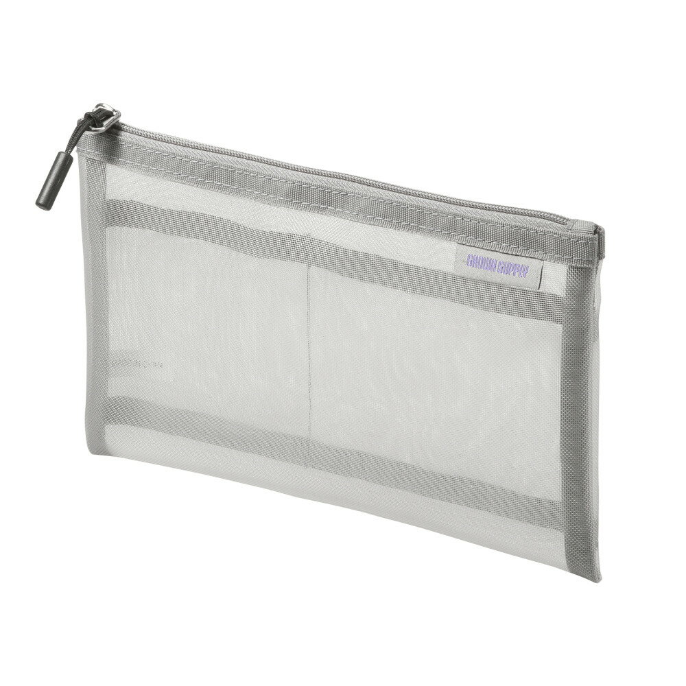 【返品種別A】□「返品種別」について詳しくはこちら□2025年04月 発売中身が見えるメッシュ素材のアクセサリーケース。W200×D10×H120mm。グレー。◆中身が見えるメッシュ生地を採用メッシュ生地を採用したフラットポーチです。中身が見えるので内容物がわかりやすく、収納した物を探す手間がかかりません。◆生活小物や文具、IT小物の収納に便利旅行や出張、おでかけの際に必要な小物、周辺機器などをまとめて収納できます。また、ペンケースとしてもお使いいただけます。◆どんなシーンでも使えるシンプルなデザインどんなシーンでも使いやすい、シンプルでスタイリッシュなデザインです。◆2つの内ポケット付き内側に2つの小物ポケットが付いているので、紛失しやすい細かいアイテムを分けたりして整理できます。◆バッグに入れやすいフラット形状フラットな形状のポーチなので、バッグインバッグにも最適です。◆型崩れしにくいハリのある素材重たいものを入れても型崩れしにくい、ハリのある素材を採用しています。◆スムーズに開閉できるファスナースムーズに開閉できるファスナータイプなので、収納物をさっと取り出すことができます。■　仕　様　■カラー：グレー材質（表装）：ナイロンメッシュサイズ：約W200×D10×H120mm重量：約22g[INMS1GY]OAサプライ/OA機器＞オフィス事務用品・文房具＞収納ポーチ