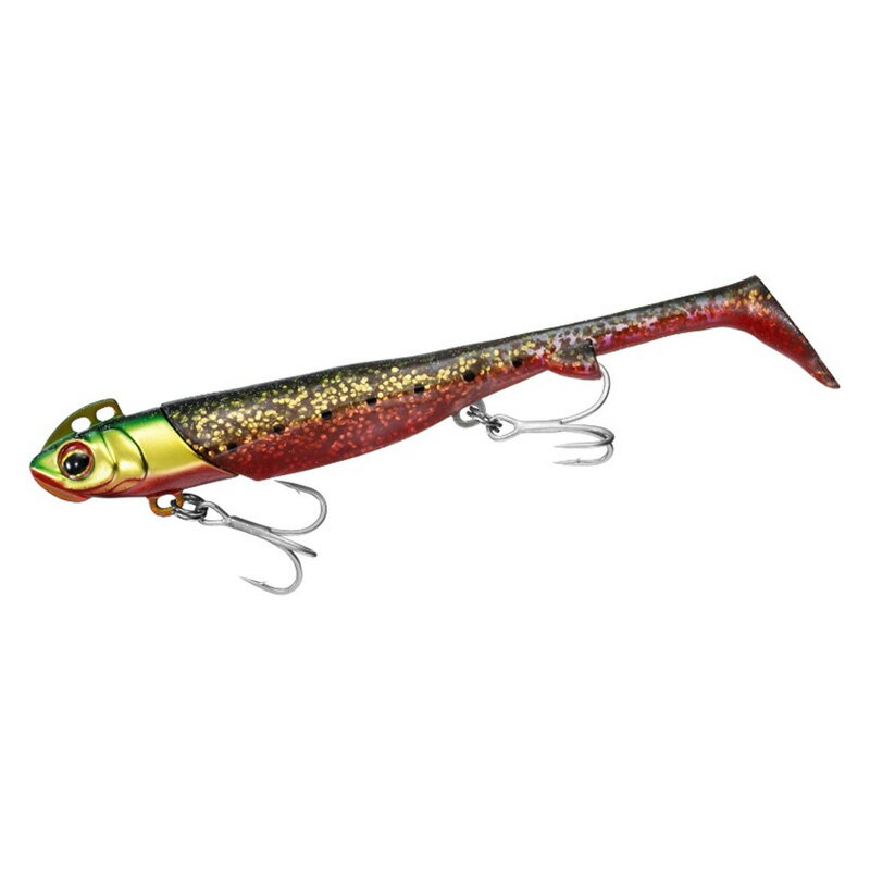长条虫型 - ダイワ フラットジャンキー ロデム R シャッド 4インチ 28g (グリーンゴールドレッドベリー) フラットジャンキーロデムRシャッド28g(グリーンゴールドレッドベリー) DAIWA ジグヘッド
