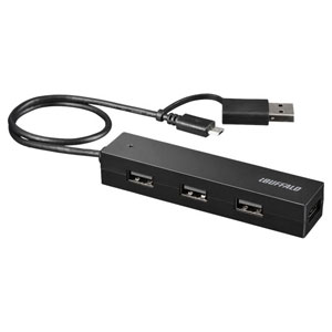 バッファロー タブレット・スマホ用 USB2.0 4ポートハブ 変換アダプター付（ブラック） BSH4UMB04BK