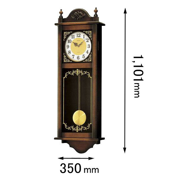 □「返品種別」について詳しくはこちら□メーカー保証期間 1年格調高い存在感がある振り子付き掛時計です。●チャイム＆ストライク●報時機能　　・「ウエストミンスター・チャイム＋数取り」と「正時数取り」の選択式　　　　※数取りは、1回に複数の音が同時に鳴る「和音打ち」です　　・毎正時/夜間自動鳴止め（午後11時から午前5時まで）の選択式●音量調節（鳴止めにもなります）●報時モニター機能●飾り振り子 ■枠　材：木材 アルダー・MDF 茶木地塗装■前　面：ガラス■サイズ：高さ1101mm×横幅350mm×奥行き114mm■重　さ：7.5kg■電　池：アルカリ乾電池　単2×1本■電池寿命：約1年間時計＞掛時計＞枠の形で選ぶ＞その他多角形・まごころ長期修理保証(保証5年)［加入料：対象商品代金の5%］商品「RQ307A」専用加入料(※加入料のみ注文不可)※対象商品と専用加入料を分けてのご注文は承れません。上記リンク先の専用加入料と一緒にご注文して下さい。※長期修理保証についての詳細・注意事項はこちらのページをご一読下さい。
