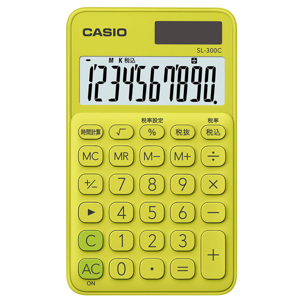 カシオ 電卓　10桁 （ライムグリーン） CASIO カラフル電卓 時間計算付手帳タイプ SL-300C-YG