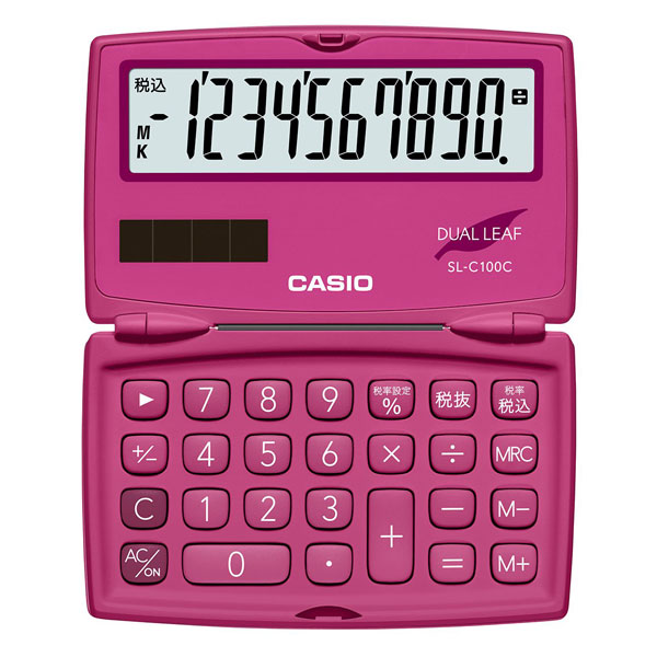カシオ 電卓　10桁 （ビビッドピンク） CASIO　カラフル電卓　折りたたみ手帳タイプ SL-C100C-RD