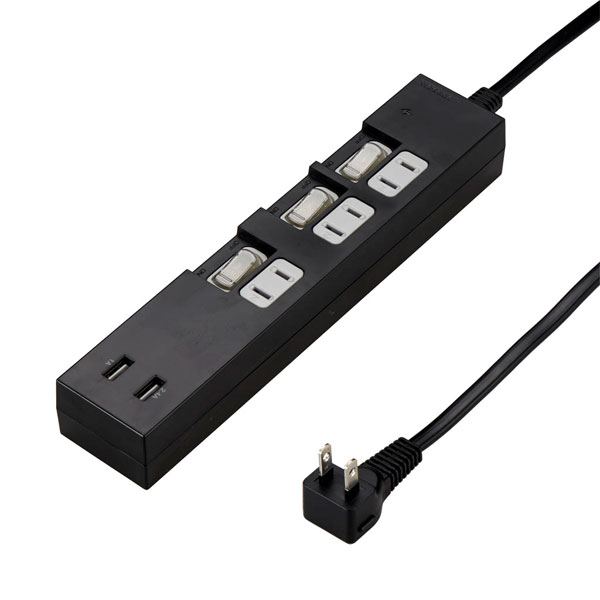 ヤザワ USBタップ 個別スイッチ付 ブラック（3個口＋2USBポート・2m) Y02KS532BK2U YAZAWA [Y02KS532BK2U]