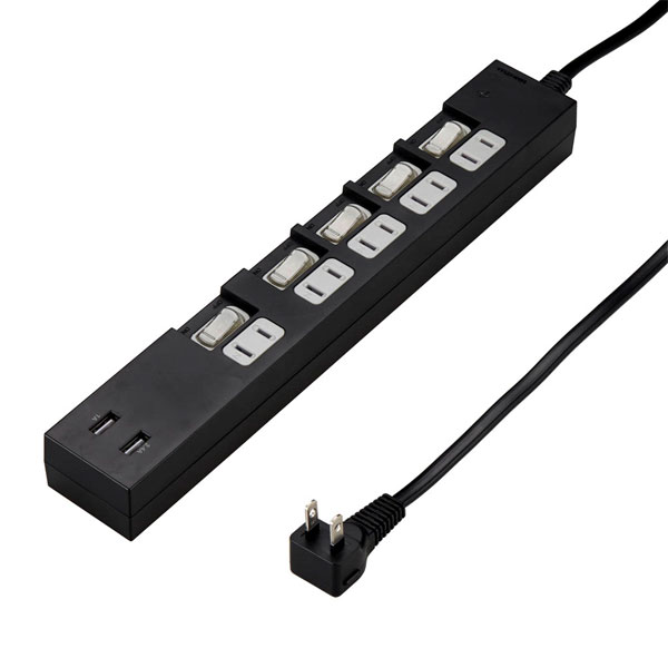 ヤザワ USBタップ 個別スイッチ付 ブラック（5個口＋2USBポート・2m) Y02KS752BK2U YAZAWA [Y02KS752BK2U]