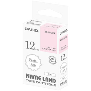 Casio （Nameland） - カシオ テープカートリッジ パステルアッシュテープ（12　幅/ソフトピンクテープ/グレー文字） CASIO NAME LAND（ネームランド） XR-12ASPK