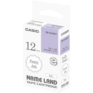 カシオ テープカートリッジ パステルアッシュテープ（12　幅/ラベンダーテープ/グレー文字） CASIO NAME LAND（ネームランド） XR-12ASLV