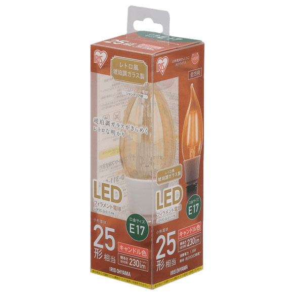 LDF2C-G-E17-FK アイリスオーヤマ LED電球 フィラメント電球形 230lm（キャンドル色相当） IRIS OHYAMA ECOHILUX（エコハイルクス） 