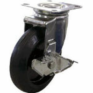 ユーエイキャスター ステンレスキャスターシングルS付自在車 150径ナイロンホイルゴム車輪 SUS-NRJ-150S プレート式ステンレスキャスター（ゴム車）