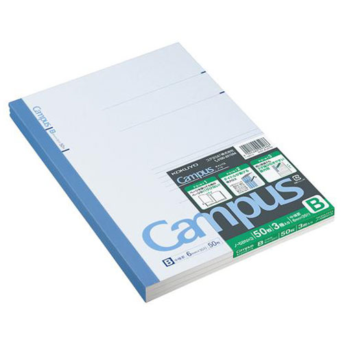 コクヨ キャンパスノート B罫 中横罫（罫幅6mm） 50枚×3冊 ノ-5BNX3