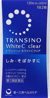 □「返品種別」について詳しくはこちら□「おひとり様5点まで」この商品の説明書(1ページ目)はこちらこの商品の説明書(2ページ目)はこちら使用上の注意相談すること1．次の人は服用前に医師、薬剤師又は登録販売者に相談して下さい。（1）医師の治療を受けている人（2）薬などによりアレルギー症状を起こしたことがある人2．服用後、次の症状があらわれた場合は副作用の可能性がありますので、直ちに服用を中止し、この文書を持って医師、薬剤師又は登録販売者に相談して下さい。関係部位・・・症状皮膚・・・発疹・発赤、かゆみ消化器・・・吐き気・嘔吐、胃部不快感、腹痛3．服用後、次の症状があらわれることがありますので、このような症状の持続又は増強が見られた場合には、服用を中止し、この文書を持って医師、薬剤師又は登録販売者に相談して下さい。下痢、便秘4．1カ月位服用しても症状がよくならない場合は服用を中止し、この文書を持って医師、歯科医師、薬剤師又は登録販売者に相談して下さい。5．服用後、生理が予定より早くきたり、経血量がやや多くなったりすることがあります。出血が長く続く場合は、この文書を持って医師、薬剤師又は登録販売者に相談して下さい。■効能・効果1．次の諸症状の緩和：しみ、そばかす、日やけ・かぶれによる色素沈着2．次の場合のビタミンCの補給：肉体疲労時、妊娠・授乳期、病中病後の体力低下時、老年期3．次の場合の出血予防：歯ぐきからの出血、鼻出血「ただし、上記1および3の症状について、1カ月ほど使用しても改善がみられない場合は、医師、薬剤師又は歯科医師に相談して下さい」■用法・用量次の量を水又はお湯で服用して下さい。年齢・・・1回量・・・1日服用回数成人（15歳以上）・・・2錠・・・2回　朝夕服用して下さい。7歳以上15歳未満・・・1錠・・・2回　朝夕服用して下さい。7歳未満・・・服用しないで下さい。（1）用法・用量を厳守して下さい。（2）食前・食後にかかわらず、服用していただけます。（3）7歳以上の小児に服用させる場合には、保護者の指導監督のもとに服用させて下さい。■成分・分量本剤は、白色〜わずかに赤みを帯びた白色のフィルムコーティング錠で、4錠中に次の成分を含有しています。成分・・・分量アスコルビン酸（ビタミンC）・・・1000mgL−システイン・・・240mgコハク酸d−α−トコフェロール（天然型ビタミンE）・・・50mgリボフラビン（ビタミンB2）・・・6mgピリドキシン塩酸塩（ビタミンB6）・・・12mgニコチン酸アミド（ビタミンB3）・・・60mg添加物：トウモロコシデンプン、乳糖、セルロース、カルメロース、ヒドロキシプロピルセルロース、ステアリン酸Mg、ヒプロメロース、酸化チタン、タルク、マクロゴール、カルナウバロウ（1）本剤の服用により、尿及び便の検査値に影響を与えることがあります。医師の検査を受ける場合は、ビタミンCを含有する製剤を服用していることを医師に知らせて下さい。（2）本剤に配合されているリボフラビン（ビタミンB2）により、尿が黄色になることがあります。■保管及び取り扱い上の注意（1）直射日光の当たらない湿気の少ない涼しい所に密栓して保管して下さい。（2）小児の手の届かない所に保管して下さい。（3）他の容器に入れ替えないで下さい。（誤用の原因になったり品質が変わります）（4）容器のキャップのしめ方が不十分な場合は、湿気などの影響により本剤が変質するおそれがありますので、服用後はそのつど必ずキャップをしっかりしめて下さい。（5）ぬれた手で取り扱わないで下さい。水分が錠剤につくと、表面が一部溶けて、変色又は色むらを生じることがあります。また、ぬれた錠剤をビンに戻すと他の錠剤にも影響を与えますので、戻さないで下さい。（6）ビンの中の詰め物は輸送中の錠剤破損防止用ですので、開封後は捨てて下さい。（7）ビンの中に乾燥剤を入れてありますので、薬を使い終わるまでは捨てないで下さい。また、間違って服用しないよう注意して下さい。（8）表示の使用期限を過ぎた製品は使用しないで下さい。■問合せ先本品についてのお問い合わせは、お買い求めのお店又は下記にお願い致します。第一三共ヘルスケア株式会社　トランシーノ相談室〒103−8234　東京都中央区日本橋3−14−100120−013−416受付時間　9：00〜17：00（土、日、祝日を除く）リスク区分：第三類医薬品医薬品の使用期限：使用期限まで10ヵ月以上あるものをお送り致します。医薬品販売に関する記載事項（必須記載事項）は当店PCページをご覧下さい発売元、製造元、輸入元又は販売元：第一三共ヘルスケア商品区分：医薬品広告文責：株式会社Joshin(06-6633-1111)医薬品＞ビタミン剤＞ビタミンC主薬製剤＞ビタミンC主薬製剤