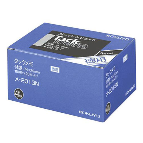 コクヨ タックメモ 徳用 付箋レギュラーサイズ 74×25mm 100枚×20本（4色ミックス） メ-2013N