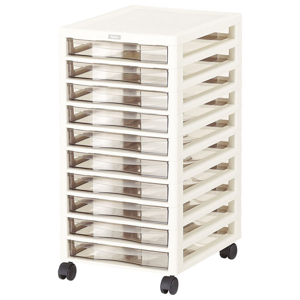 JEJアステージ キャスター付引出収納ケース アプロス B4（浅型・10段・アイボリー） JEJ 1020077(3.0)