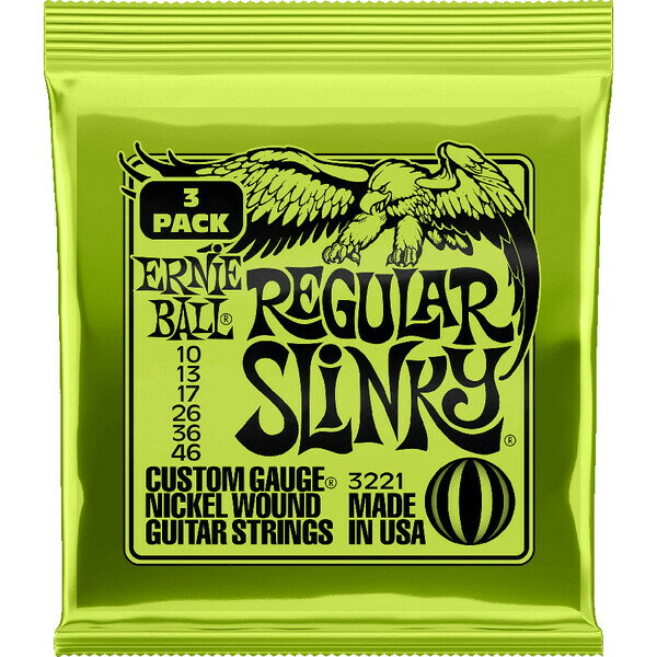 アーニーボール エレキギター弦（.010-.046） 3パック P03221 ERNiE BALL REGULAR SLINKY 3 PACK