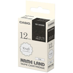 カシオ テープカートリッジ クラフトテープ（12　幅/ブラックテープ/ベージュ文字） CASIO NAME LAND（ネームランド） XR-12KRBK