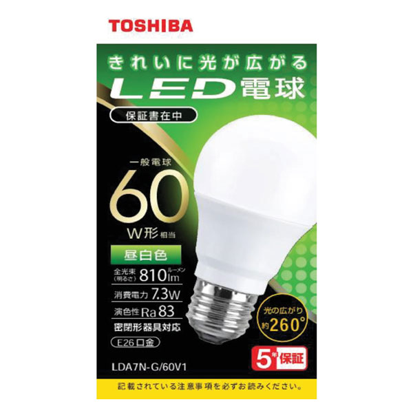 東芝 LED電球 一般電球形 810lm（昼白色相当） LDA7N-G/60V1 TOSHIBA [LDA7NG60V1]