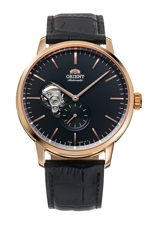 □「返品種別」について詳しくはこちら□「おひとり様1点まで」2019年03月 発売メーカー保証期間 1年◇◆　Orient Contemporary　Semi Skeleton Small second　◇◆スタンダードを現代的にアレンジしたコレクションです。セミスケルトンモデルに Small second（小秒）を搭載した新モデル。◆駆動方式：機械式（自動巻き＋手巻き）◆駆動時間：40時間以上◆10気圧防水◆石数：24石◆秒針停止機能付◆一種耐磁　日常生活において、磁界を発生する機器に時計を5cmまで近づけても、ほとんどの場合性能を維持できる水準です◆シースルーバック◆裏ぶた：スクリューバック■　仕　様　■カラー：文字板/バンド・ブラック系、ケース・ピンクゴールド系精度：平均日差 ＋25秒〜−15秒ケース：ステンレススチール（ピンクゴールド色めっき）縁部：ステンレススチール（ピンクゴールド色めっき）裏ぶた：ステンレススチールガラス：無機ガラスバンド：カーフバンド幅：20mm中留：美錠ケースサイズ：46.1×40.0mm(H×W)厚さ：11.9mm重さ：64g時計＞国内ブランド腕時計　メンズ＞ORIENT（オリエント）＞CONTEMPORARY（コンテンポラリー）・まごころ長期修理保証(保証5年)［加入料：対象商品代金の5%］商品「RN-AR0103B」専用加入料(※加入料のみ注文不可)※対象商品と専用加入料を分けてのご注文は承れません。上記リンク先の専用加入料と一緒にご注文して下さい。※長期修理保証についての詳細・注意事項はこちらのページをご一読下さい。