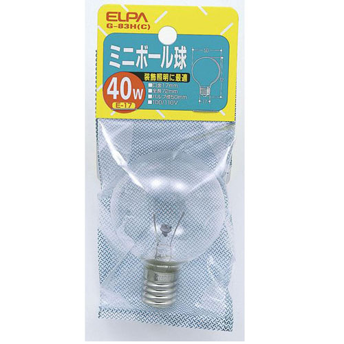 ELPA ミニボール球 40W E17（クリア） G50110V40WE17C(G83HC [G50110V40WE17CG83HC]
