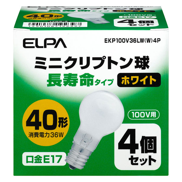 EKP100V36LW(W)4P ELPA ミニクリプトン電球 40W【4個セット】 [EKP100V36LWW4P]