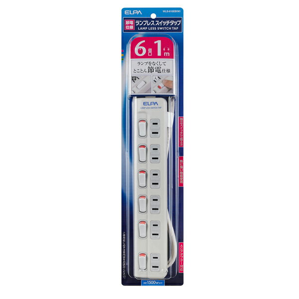 ELPA ランプ無し個別スイッチ付き　タップ（6口・1m) WLS-610EB-W ELPA ランプレスタップ [WLS610EBW]
