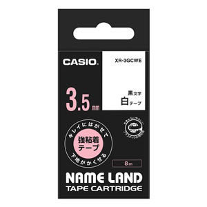 カシオ テープカートリッジ キレイにはがせて下地がかくせる強粘着テープ（3.5　幅/白テープ/黒文字） CASIO NAME LAND（ネームランド） XR-3GCWE