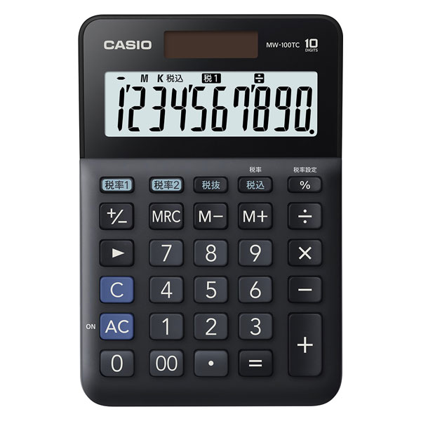 カシオ 電卓 10桁（ブラック） CASIO W税率電卓 ミニジャストタイプ MW-100TC-BK-N