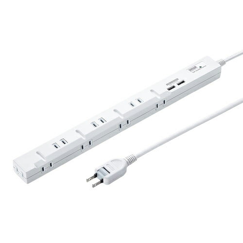 ����掠�ץ饤 ����ॿ�å�USB���ŵ�ǽ�դ���2P��8�ĸ���2m�� TAP-SLIM8U-2 SANWA SUPPLY [TAPSLIM8U2]