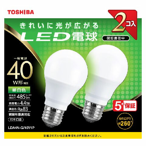 Rakuten - 東芝 LED電球 一般電球形 485lm（昼白色相当）【2個セット】 LDA4N-G/40V1P TOSHIBA [LDA4NG40V1P]