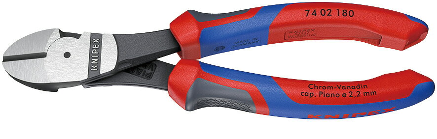 クニペックス 強力型斜ニッパー (硬線用) 180mm (台紙付き) 74 02 180 KNIPEX