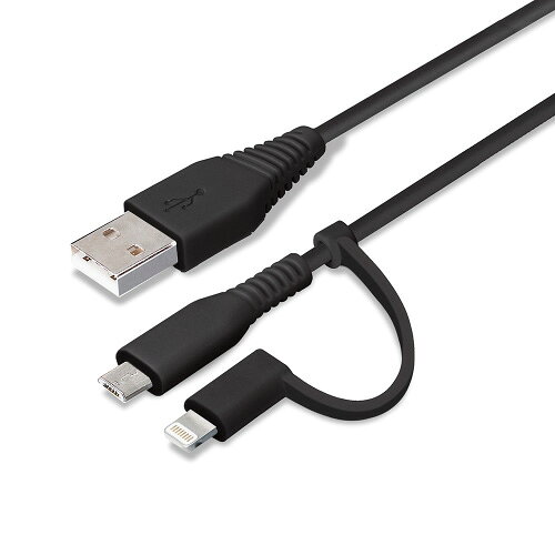 PGA 変換コネクタ付き 2in1 USBケーブル(Lightning＆micro USB) 50cm（ブラック） PG-LMC05M03BK