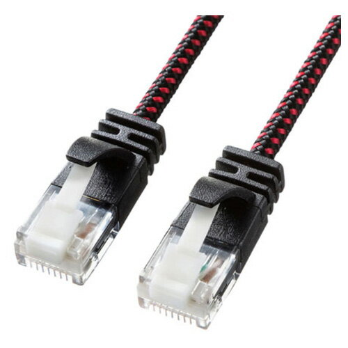 サンワサプライ つめ折れ防止 カテゴリ6A 細径 メッシュLANケーブル 1m（ブラック＆レッド） KB-T6AME-..