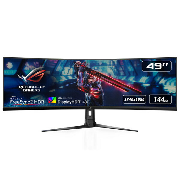 ASUS（エイスース） 49型スーパーウルトラワイド 湾曲 ゲーミング液晶ディスプレイ（最大144Hz/4ms(GTG)/3840x1080/VA/ノングレア/スピーカー5W＋5W/HDMI 2.0/DisplayPort/HDR10/FreeSync Premium Pro） ROG Strix XG49VQ