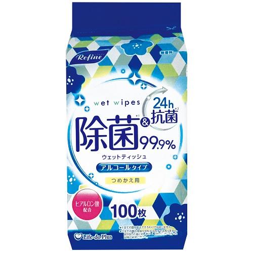 リファイン アルコール除菌 ボトルつめかえ（100枚） ライフ堂 LD-103 ジヨキンボトルツメカエ