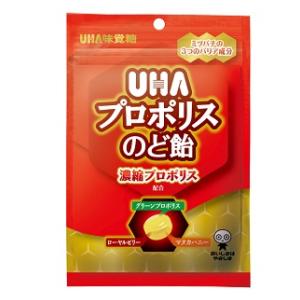 【返品種別B】□「返品種別」について詳しくはこちら□※商品画像とデザイン・カラーが異なる場合がございます。予めご了承下さい。ミツバチの3つのバリア成分配合ミツバチが生み出すバリア成分「プロポリス」に加え、話題の「マヌカハニー」と健康効果の高い「ローヤルゼリー」を配合。健康の基礎づくりをサポートする商品です。良質なプロポリスのみを使用「プロポリスの王様」と言われるほど、有用成分が多様に含まれているブラジルのミナスジェライス州産グリーンプロポリスを使用しています。毎日続けられるおいしさのどにピリッとするプロポリスの効果感はそのままに、ハチミツ感じるまろやかな仕上がりにしました。おいしく手軽に健康管理したい方にオススメです。■原材料名：砂糖、水飴、はちみつ（ニュージーランド産マヌカハニー）、プロポリスエキス、エリスリトール、植物油脂、ローヤルゼリー、ハーブエキス/酸味料、香料、乳化剤■栄養成分表示：（1製品52g当たり）エネルギー 200kcal、たんぱく質 0g、脂質 0g、炭水化物 51g、食塩相当量 0.02g※1粒当たり約10kcalです。※製品中にプロポリスエキスを0.5％配合しています。■原材料に含まれるアレルギー物質（27品目中）：該当なし発売元、製造元、輸入元又は販売元：UHA味覚糖商品区分：その他健康食品広告文責：上新電機株式会社(06-6633-1111)日用雑貨＞健康食品＞健康飴・タブレット